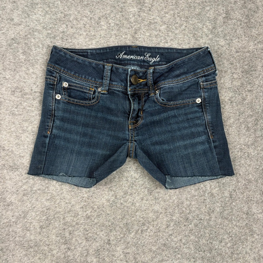 American Eagle Shorts Womens 0 Shorty Dark Wash Denim Cut Off Super Stretch